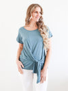 Larosela Super Soft Tie Front At Waist Round Neck Shirt
