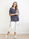 Merric Round V-neck Short Sleeve Drawstring Blouse