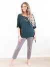 Merric Round V-neck Short Sleeve Drawstring Blouse