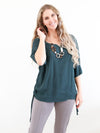 Merric Round V-neck Short Sleeve Drawstring Blouse