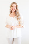 Merric Round V-neck Short Sleeve Drawstring Blouse
