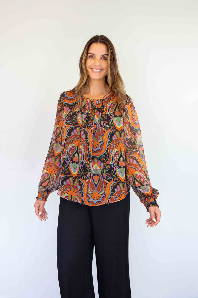Merric Printed Top with Elastic Cuffs
