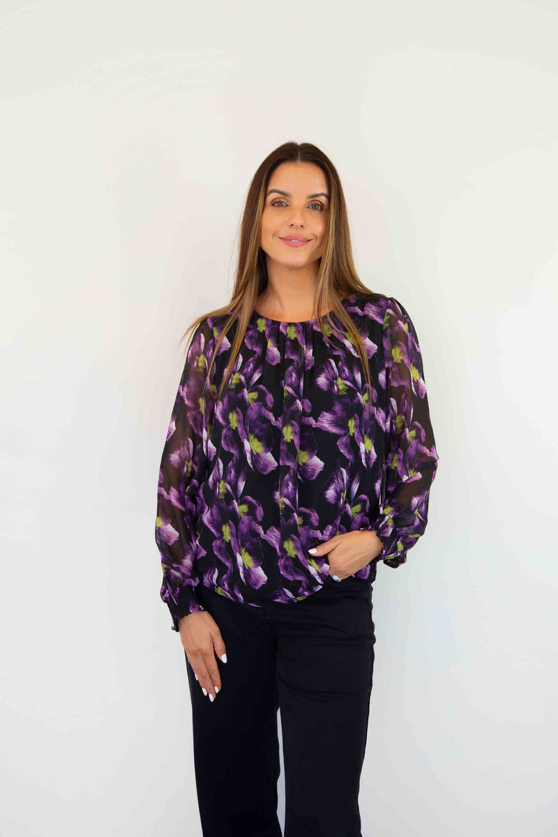 Merric Printed Top with Elastic Cuffs