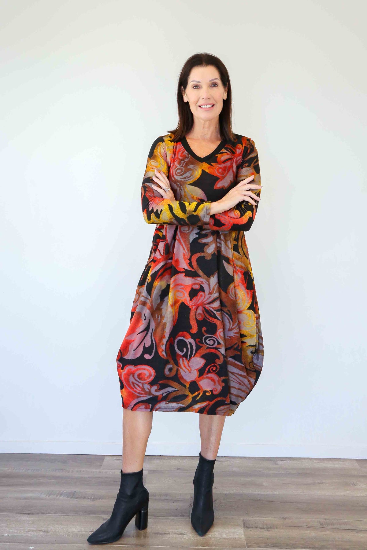 Larosela V-neck Elbow-length Double-Layer Midi Dress – Merric