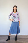 Merric V-neck Floral Print Lace Cuff Blouse