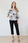 Merric V-neck Floral Print Lace Cuff Blouse