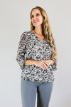 Merric V-neck Floral Print Lace Cuff Blouse