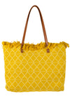 Diamond Print Beach Tote Bag Leather Handle